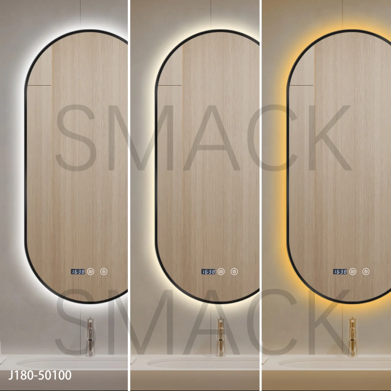 Oglindă LED Touch Premium Dezaburire Rama Negra 3 Tipuri Lumină 50/100 cm J180-50100 Smack [6]