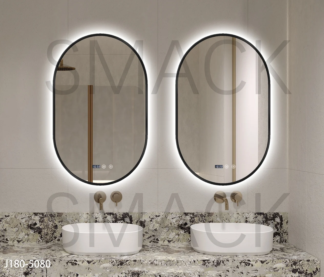 Oglindă LED Touch Premium Dezaburire Rama Negra 3 Tipuri Lumină 50/80 cm J180-5080 Smack [4]
