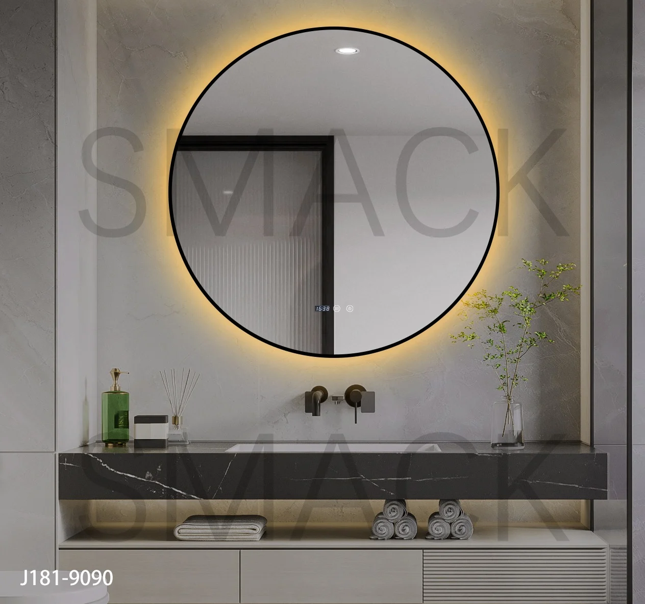 Oglindă LED Touch Premium Dezaburire Rama Negra 3 Tipuri Lumină 90 cm Smack J181-90 [4]