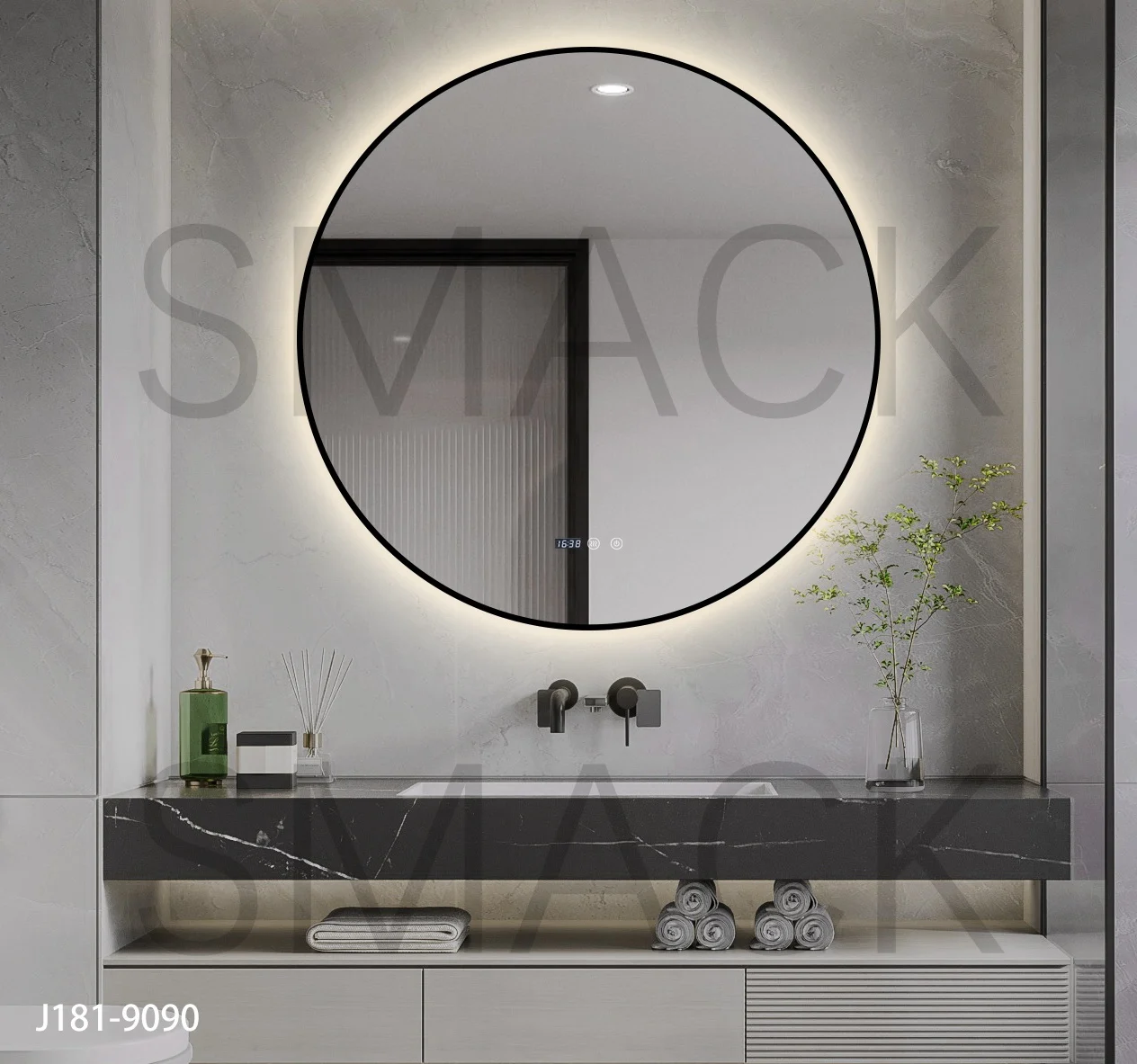Oglindă LED Touch Premium Dezaburire Rama Negra 3 Tipuri Lumină 90 cm Smack J181-90 [5]