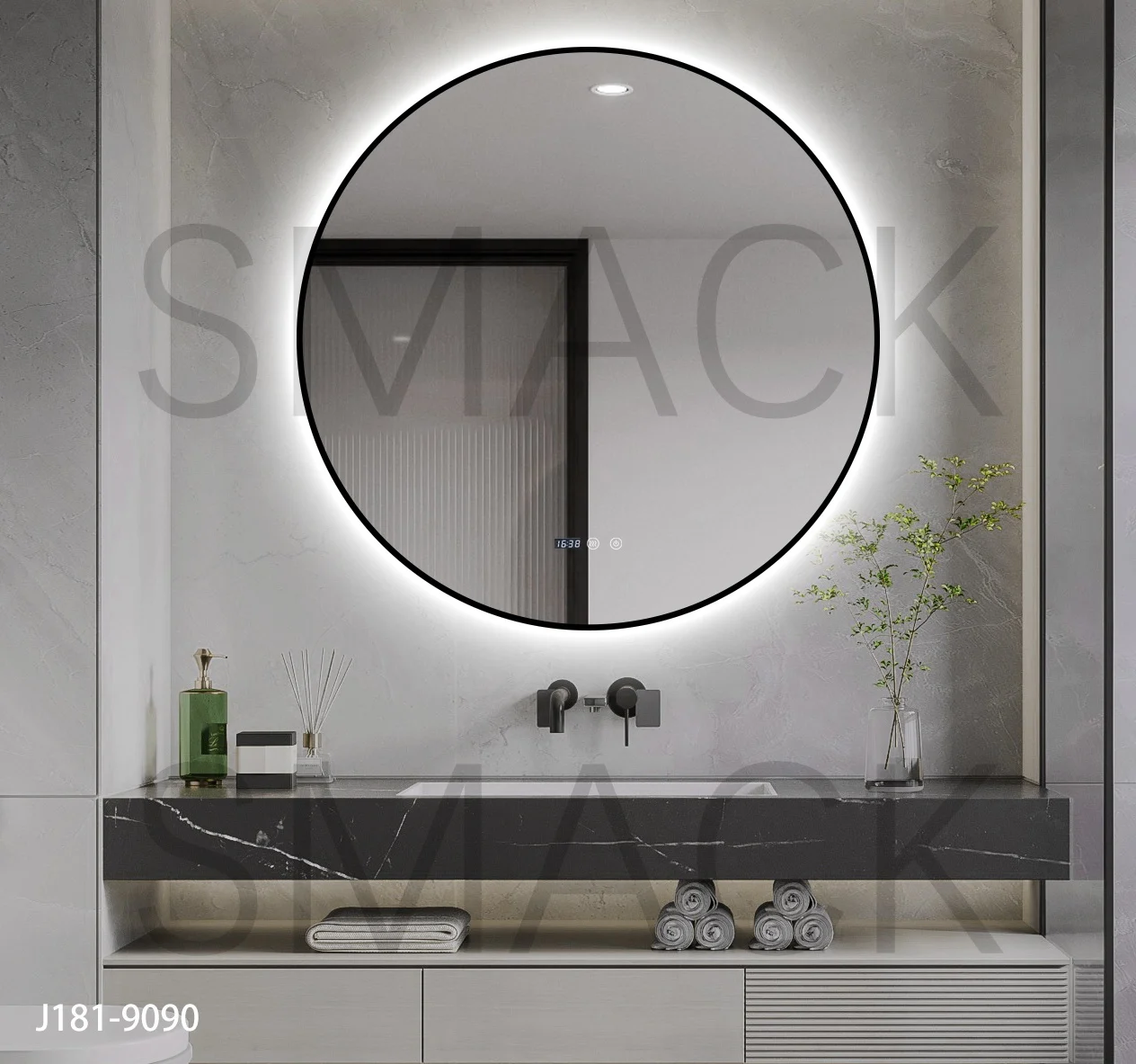 Oglindă LED Touch Premium Dezaburire Rama Negra 3 Tipuri Lumină  Smack J181-80 [3]