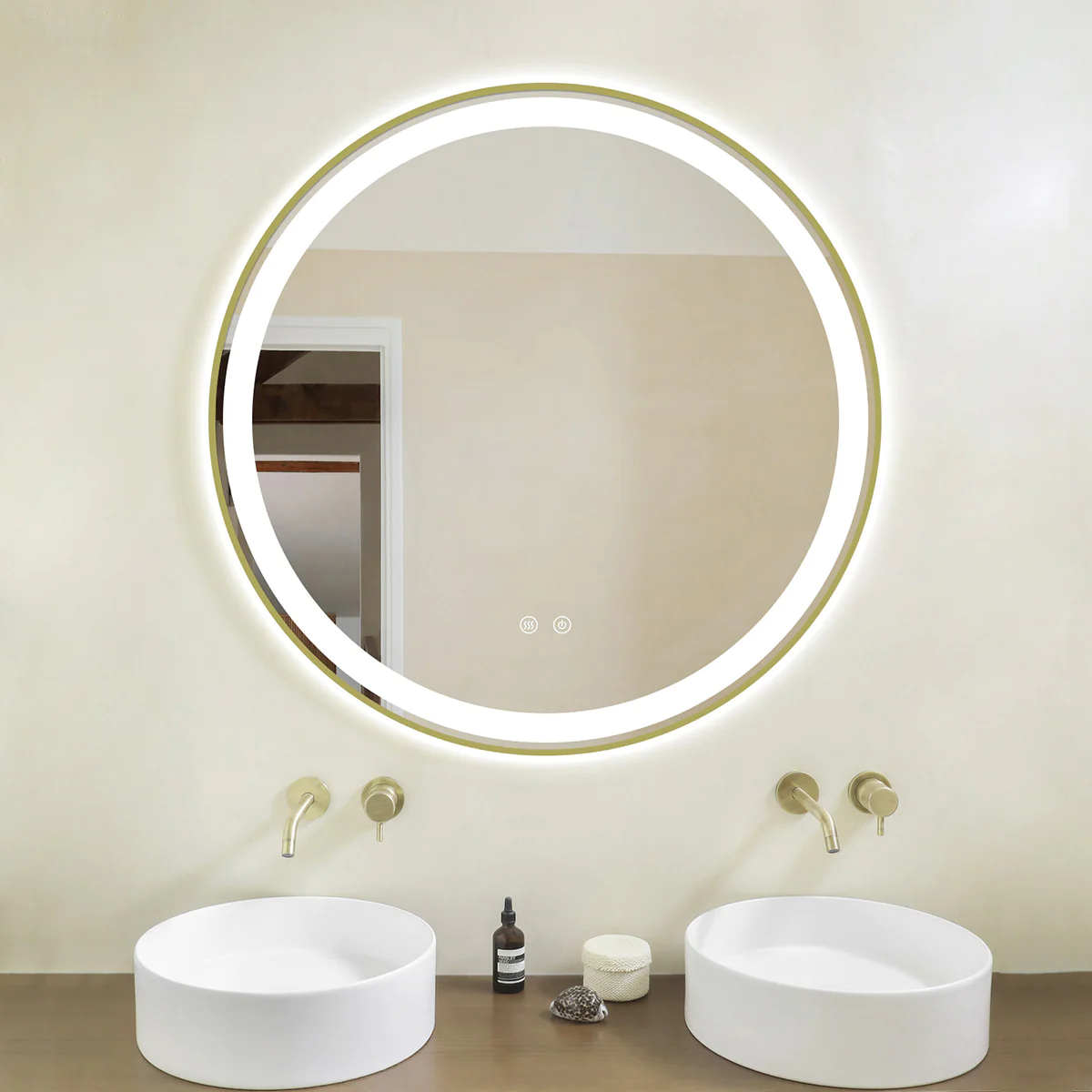 Oglinda Rotunda 70 X 70cm Iluminta Functie Dezaburire Rama Bronz Antichizat Led Touch Smack J26 [4]