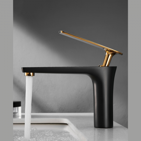 Baterii baie - Baterie lavoar Minimal Prestige design modern din alama medie negru cu  auriu SMK032 Smack