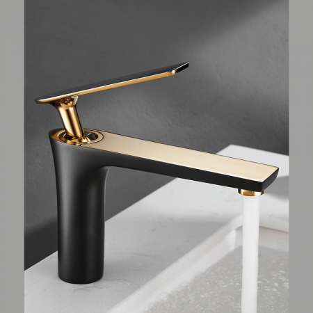 Baterie lavoar Minimal Prestige design modern din alama medie negru cu  auriu SMK032 Smack [2]