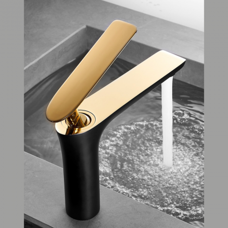 Baterie lavoar Minimal Prestige design modern din alama medie negru cu  auriu SMK032 Smack [1]