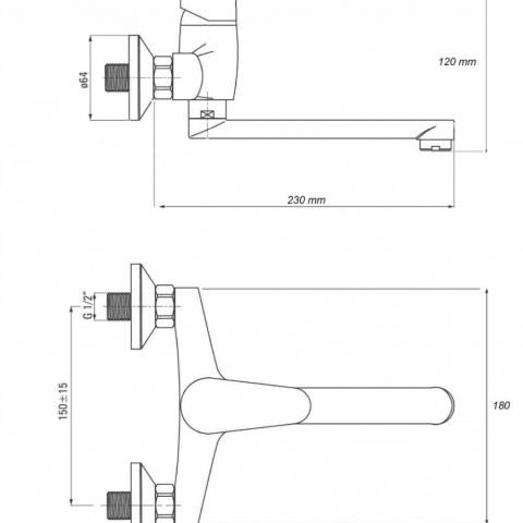 Baterie Lavoar perete Pipa Rotativa Smack 6115 teava lunga [1]