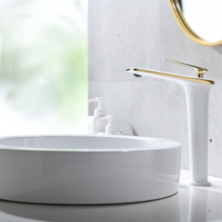 Baterii baie - Baterie lavoar Pure Simplicity design modern din alama inalta alb SMK004 Smack