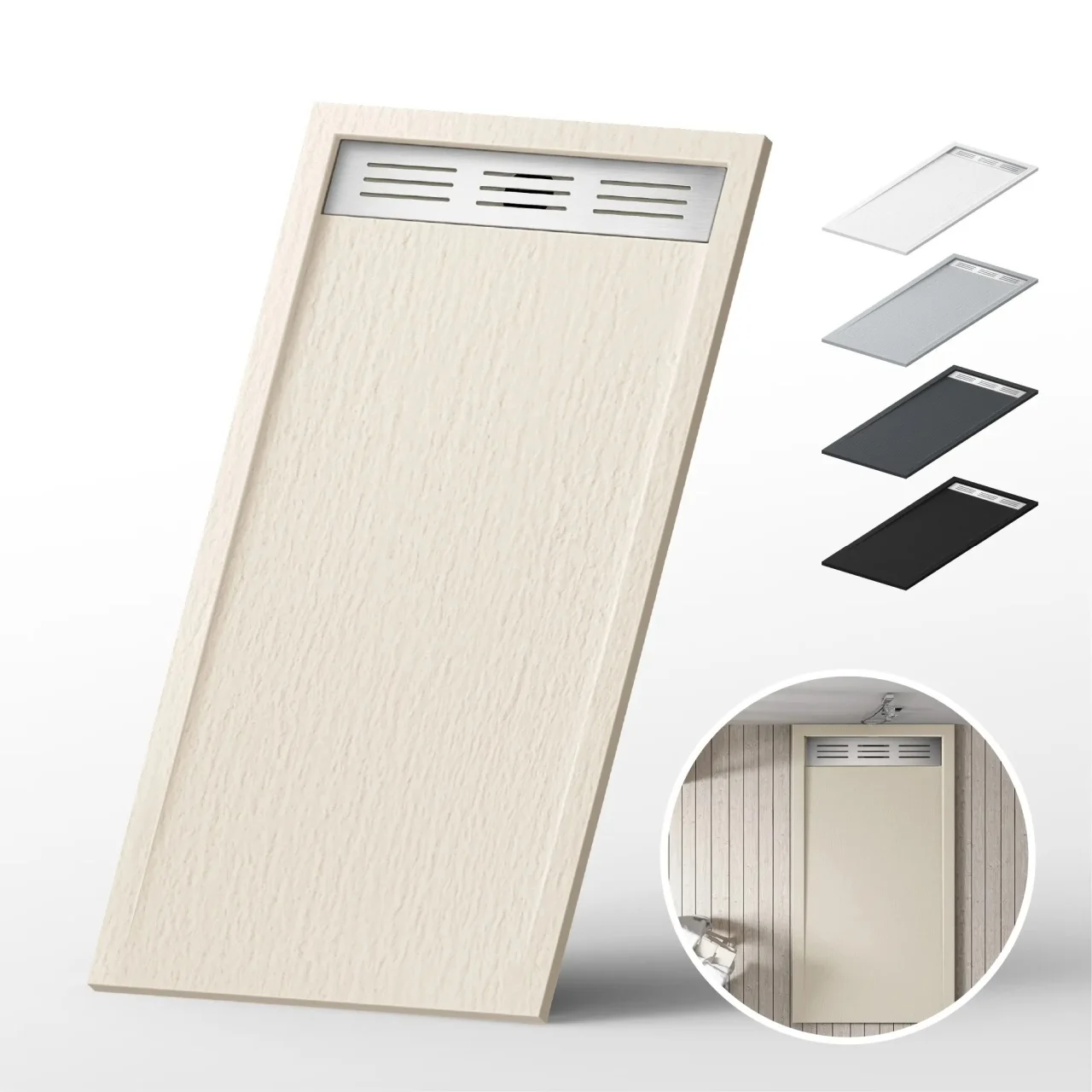 Cadita de dus - Cadita Baie Din Compozit 90x90 cm cu Sifon Culoare Crem LS GT-9090-CLS