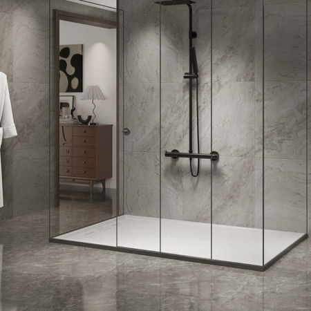 Cadita de dus Minimalist Oasis 90x70cm din compozit cu sifon alb GT-9070LS-WH Smack [4]