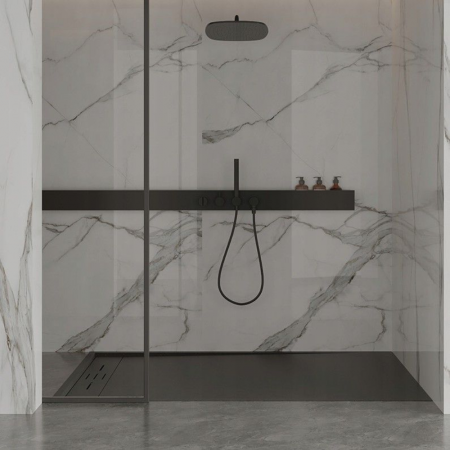 Cadita de dus Minimalist Oasis 120x70cm din compozit cu sifon negru Smack GT-12070LS-BK [6]