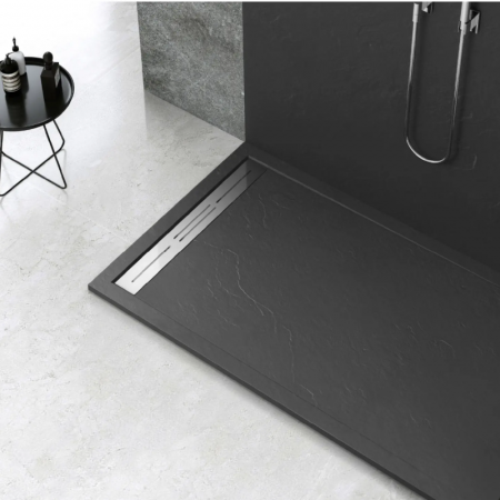 Cadita de dus Minimalist Oasis 120x70cm din compozit cu sifon negru Smack GT-12070LS-BK [2]