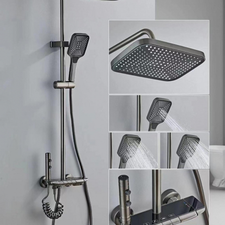 Coloane si seturi de dus - Coloana Dus 4 Functii Cromat Polita Sticla Gri Smack 1807G