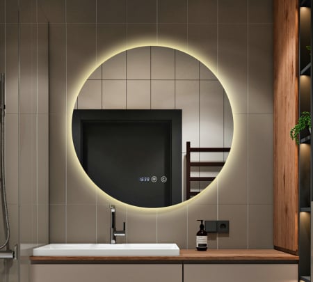 Oglindă Baie LED și Dezaburire ceas Premium cu Senzor Touch Lumina Rece Caldă și Neutră 80 cm lumina ambientala spate J170-80 Smack [3]