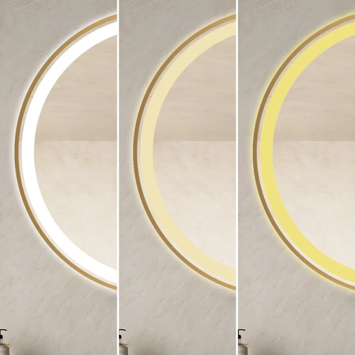 Oglinda Cu LED J106 pentru baie 70 cm Sistem Dezaburire Senzor Touch Trei Tipuri de Lumina Rama Aurie [4]