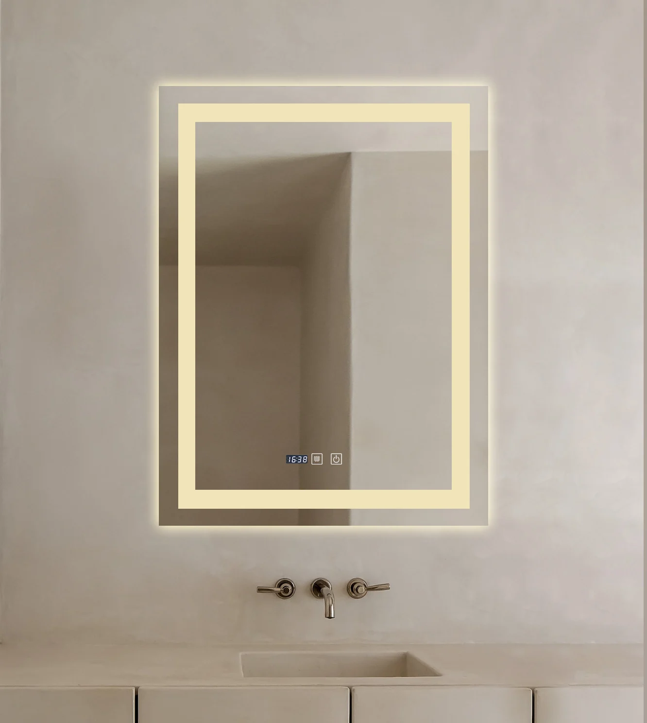 Oglinda Cu LED J109 pentru baie 60x80 cm  Sistem Dezaburire Senzor Touch Ceas Trei Tipuri de Lumina Smack [5]