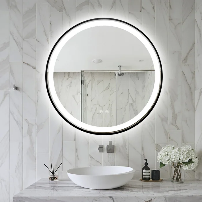 Oglinda Cu LED J110 pentru baie 70 cm Sistem Dezaburire Senzor Touch Trei Tipuri de Lumina Rama Negru Mat Smack [1]