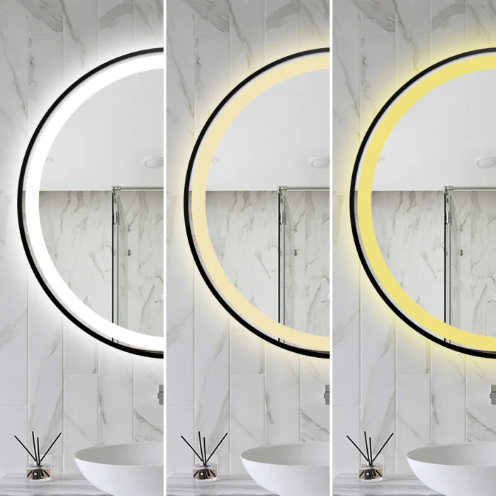 Oglinda Cu LED J110 pentru baie 70 cm Sistem Dezaburire Senzor Touch Trei Tipuri de Lumina Rama Negru Mat Smack [4]