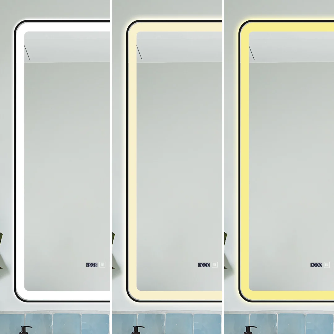 OGLINDA CU LED J138 PENTRU BAIE 60X100 CM SISTEM DEZABURIRE SENZOR TOUCH TREI TIPURI DE LUMINA CEAS RAMA NEGRU MAT SMACK [4]