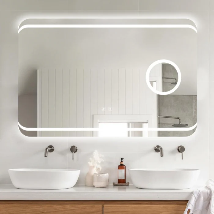 Oglinda Cu LED J141 pentru baie 90x60 cm Sistem Dezaburire Senzor Touch Trei Tipuri de Lumina Lupa Cosmetica Smack [4]