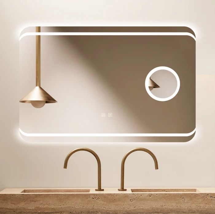 Oglinda Cu LED J141 pentru baie 90x60 cm Sistem Dezaburire Senzor Touch Trei Tipuri de Lumina Lupa Cosmetica Smack [5]