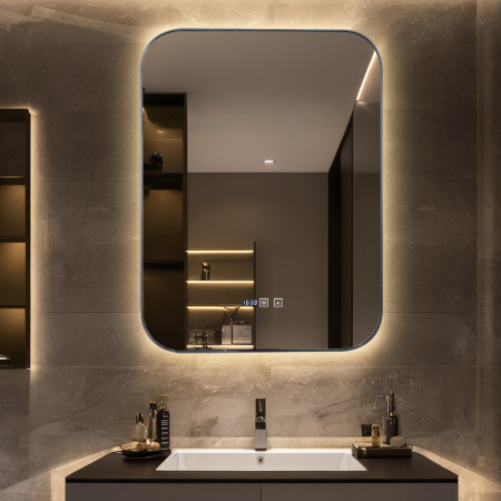 Oglinda Cu LED J187 pentru baie 60x80 cm Sistem Dezaburire Senzor Touch Ceas Trei Tipuri de Lumina Smack [7]