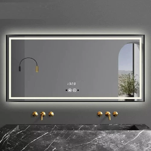 Oglinzi - Oglinda LED 120x80cm cu Rama Neagra Functie Dezaburire Touch si Ceas J145 Smack