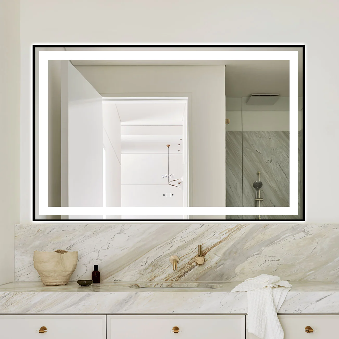 Oglinda LED Si Touch 100 X 65 Cm Cu Senzor Si Ceas Rama Negru Mat  J31 Smack [2]