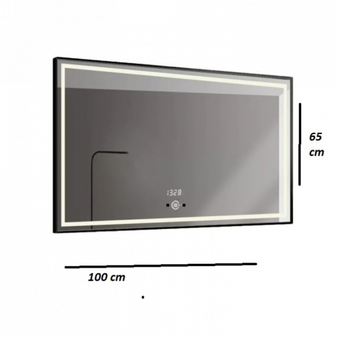 Oglinda LED Si Touch 100 X 65 Cm Cu Senzor Si Ceas Rama Negru Mat  J31 Smack [1]