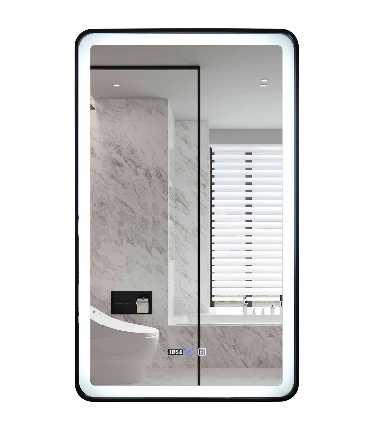 Oglinda LED Si Touch 60 X 100 Cm Cu Functie Dezaburire Si Ceas Rama Negru Mat J38 Smack [6]