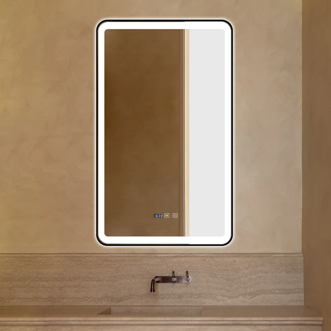 Oglinda LED Si Touch 60 X 100 Cm Cu Functie Dezaburire Si Ceas Rama Negru Mat J38 Smack [4]