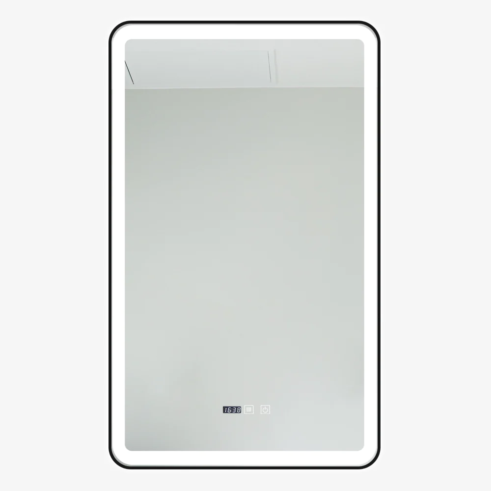 Oglinzi - Oglinda LED Si Touch 60 X 100 Cm Cu Functie Dezaburire Si Ceas Rama Negru Mat J38 Smack