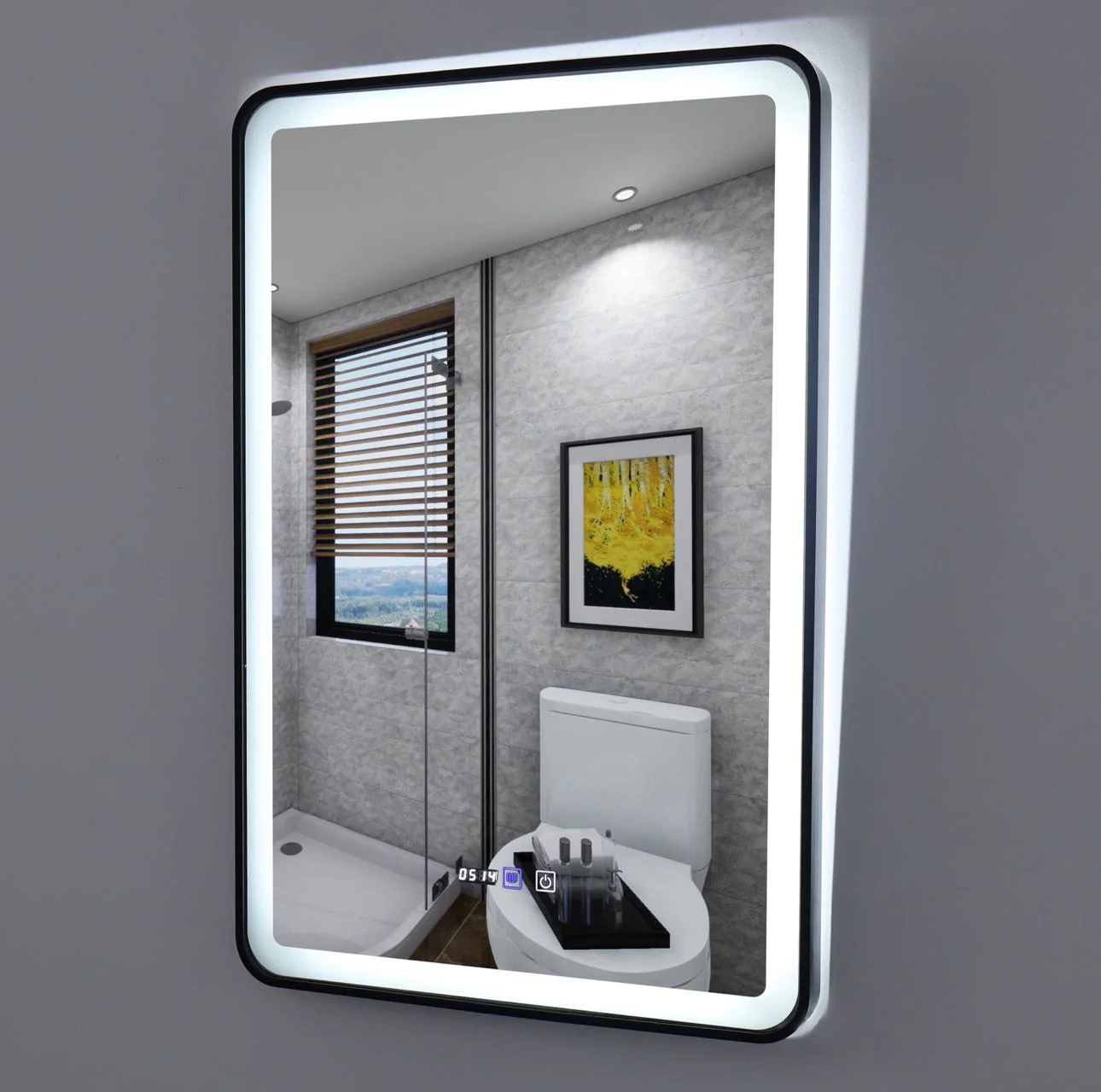 Oglinda LED Si Touch 60 X 90 Cm Cu Functie Dezaburire Si Ceas Rama Negru Mat J36 Smack [2]