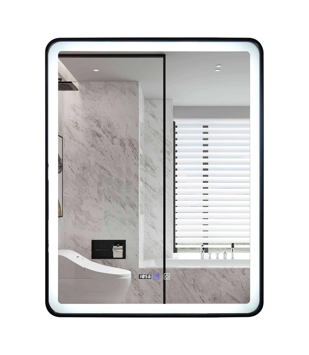 Oglinda LED Si Touch 70 X 90 Cm Cu Functie Dezaburire Si Ceas Rama Negru Mat FNF J39 Smack [6]