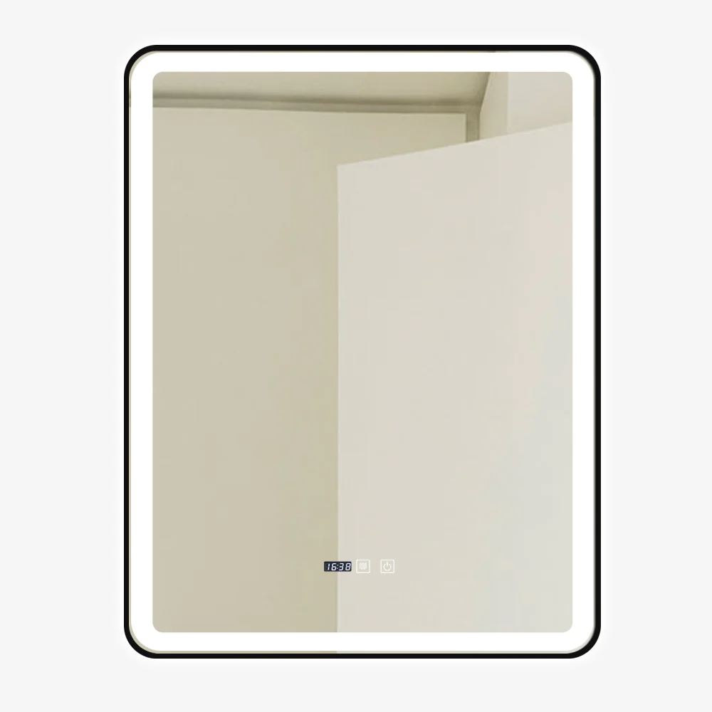 Oglinzi - Oglinda LED Si Touch 70 X 90 Cm Cu Functie Dezaburire Si Ceas Rama Negru Mat FNF J39 Smack