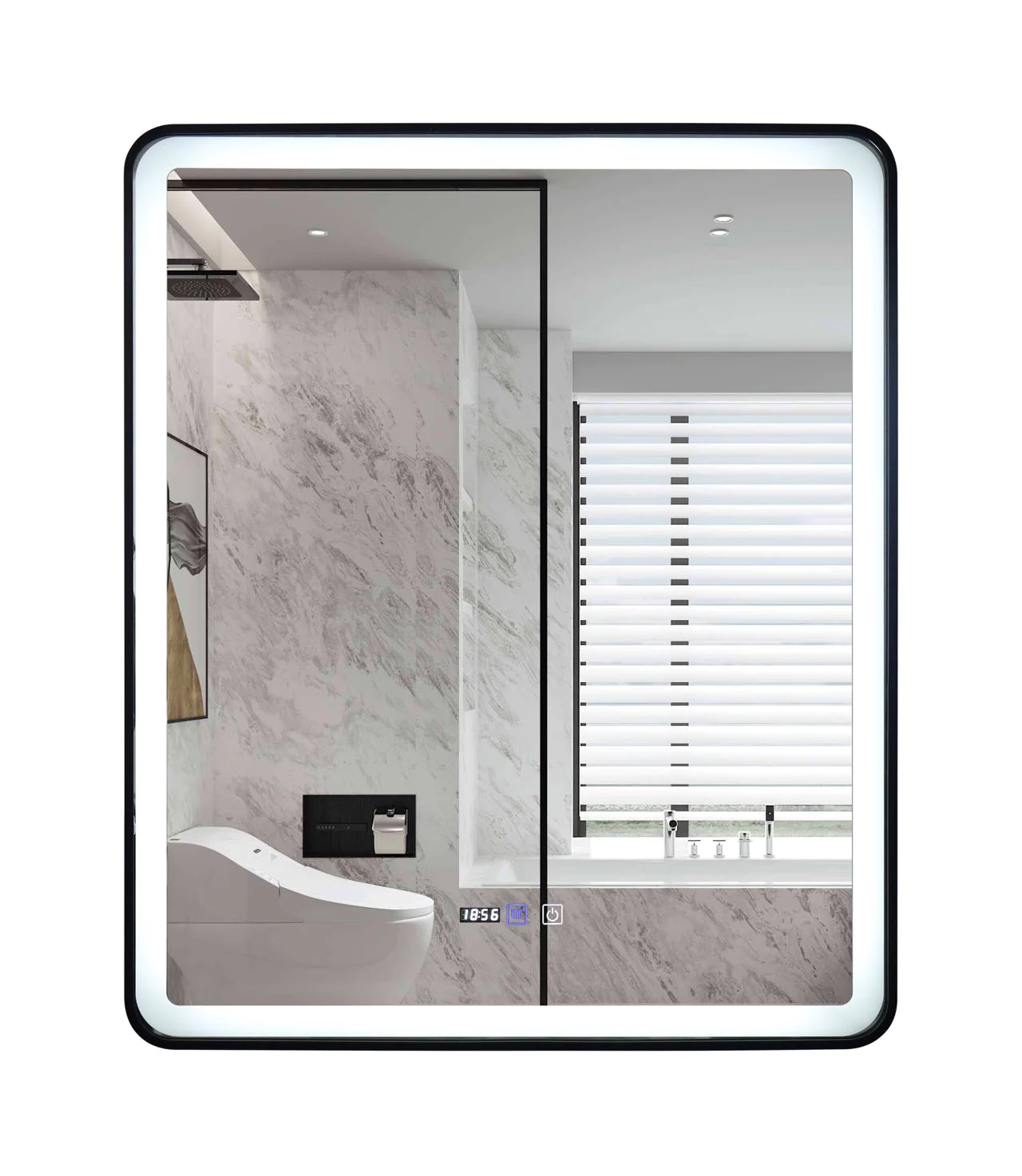 Oglinda LED Si Touch 75 X 90 Cm Cu Functie Dezaburire Si Ceas Rama Negru Mat J37 Smack [3]