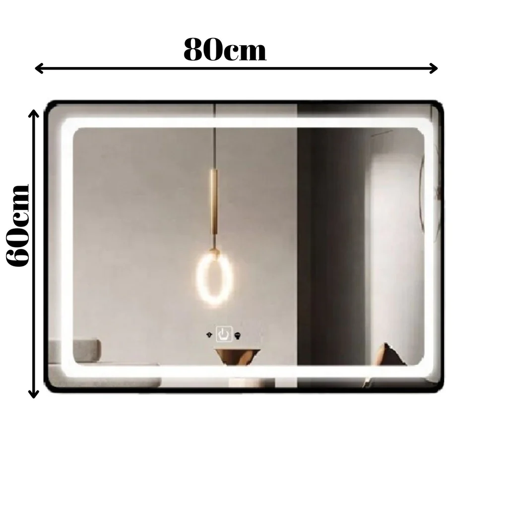 Oglinda LED Si Touch 80 X 60 Cm Cu Ceas Rama Negru Mat J130 Smack [1]