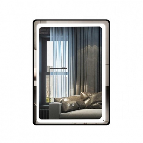 Oglinzi - Oglinda LED Si Touch Cu Functie Dezaburire 60 X 80 Cm Rama Aluminiu Negru Smack J124