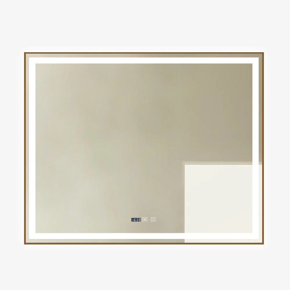 Oglinzi - Oglinda LED Si Touch Cu Functie Dezaburire Si Ceas Rama Aurie 100 X 80 Cm  J43 Smack