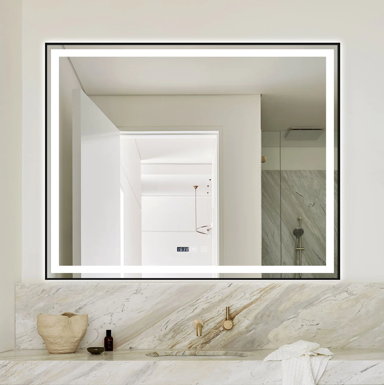 Oglinda LED Si Touch Cu Functie Dezaburire Si Ceas Rama Negru Mat 100 X 80 Cm J142 Smack [4]