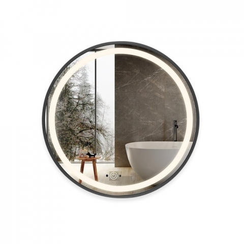 Oglinzi - Oglinda LED Si Touch Cu Senzor De Miscare 70 X 70 Cm Rama Negru Mat J29