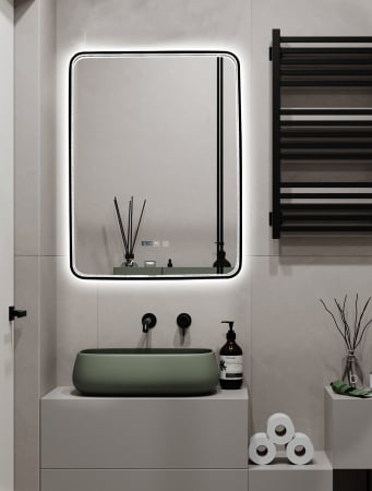 Oglinda LED Si Touch Model 1068-B Cu Functie Dezaburire Si Ceas Rama Neagra 60 X 80 Cm Smack [3]