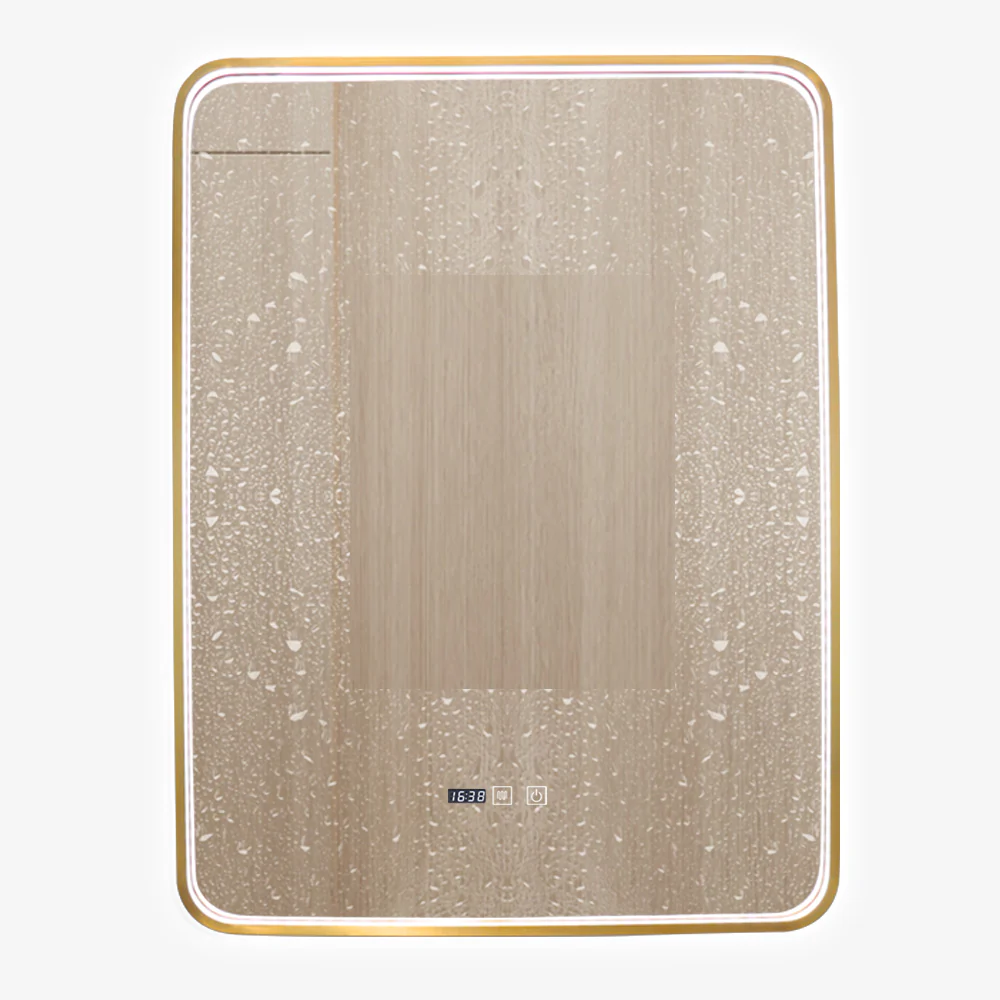 Oglinda LED Si Touch Model Cu Functie Dezaburire Si Ceas Rama Auriu-Bronz 60 X 80 Cm 1068-G Smack [1]