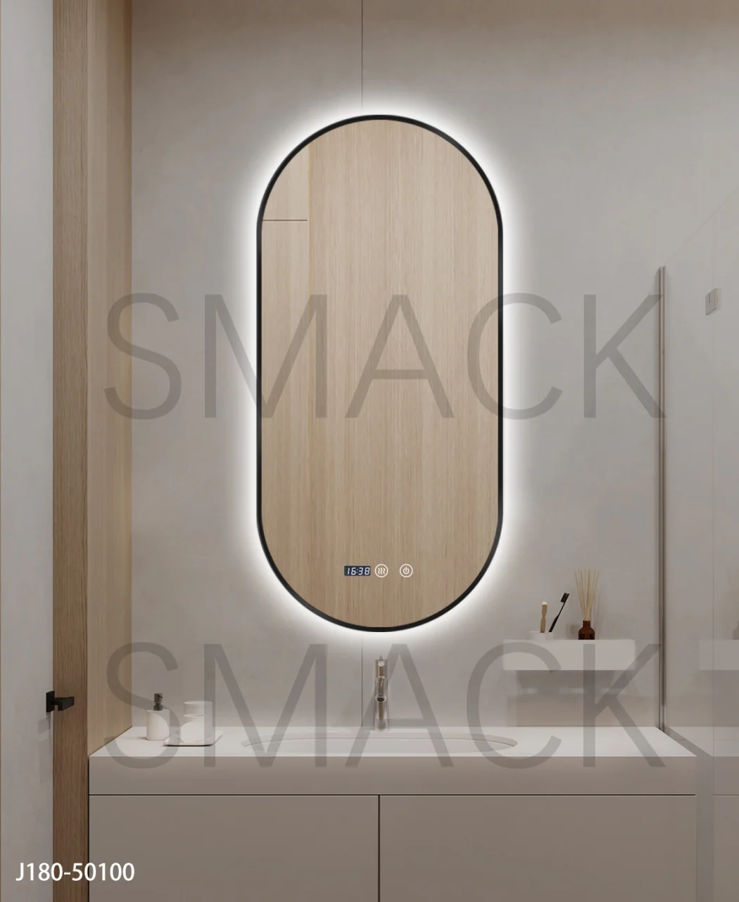 Oglindă LED Touch Premium Dezaburire Rama Negra 3 Tipuri Lumină 50/100 cm J180-50100 Smack [2]