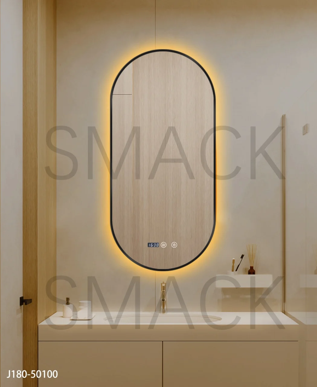 Oglindă LED Touch Premium Dezaburire Rama Negra 3 Tipuri Lumină 50/100 cm J180-50100 Smack [4]