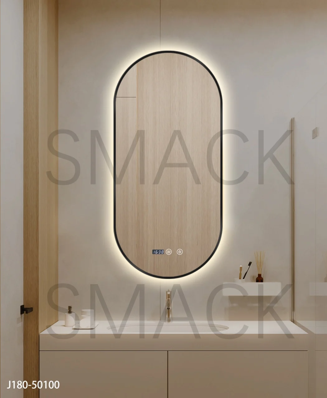 Oglindă LED Touch Premium Dezaburire Rama Negra 3 Tipuri Lumină 50/100 cm J180-50100 Smack [3]