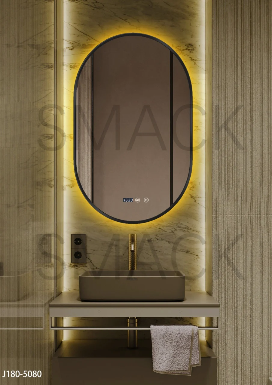 Oglindă LED Touch Premium Dezaburire Rama Negra 3 Tipuri Lumină 50/80 cm J180-5080 Smack [1]