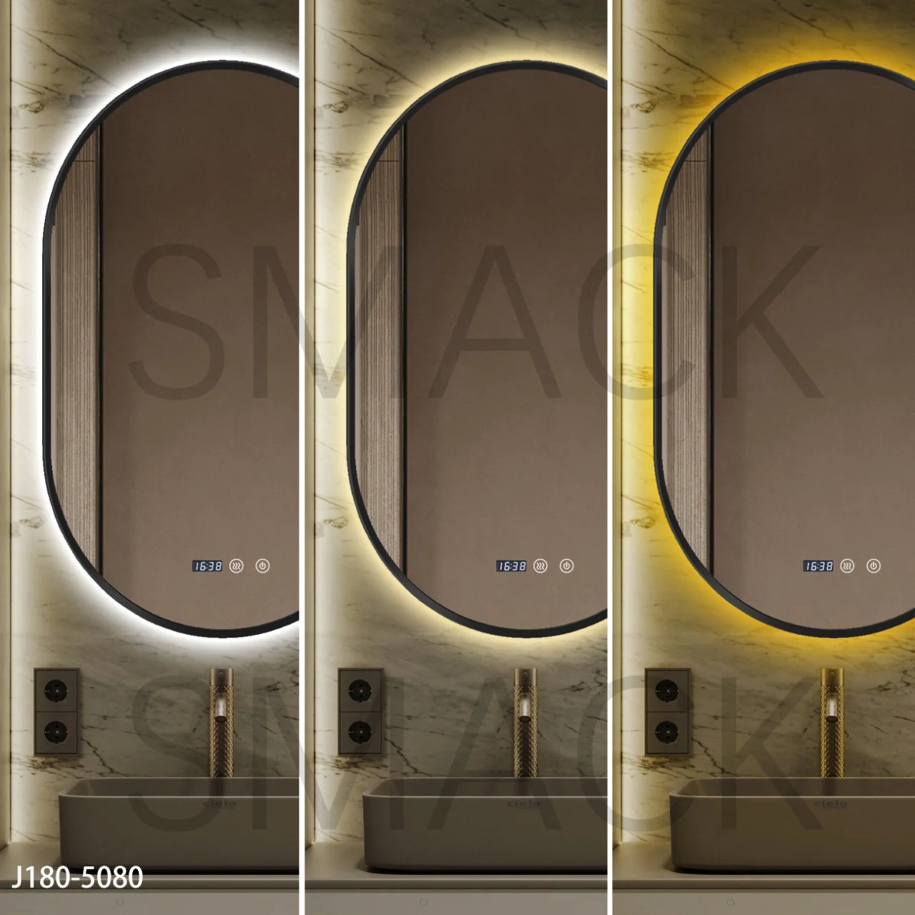 Oglindă LED Touch Premium Dezaburire Rama Negra 3 Tipuri Lumină 50/80 cm J180-5080 Smack [4]