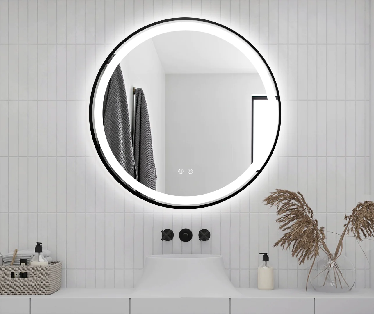 Oglinda Rotunda 70 X 70 Cm Functie Dezaburire Rama Negru Mat Doua Tipuri Lumina LED Touch J10-1 Smack [2]