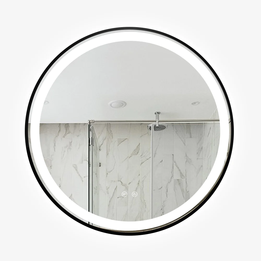 Oglinzi - Oglinda Rotunda 70 X 70 Cm Functie Dezaburire Rama Negru Mat Doua Tipuri Lumina LED Touch J10-1 Smack