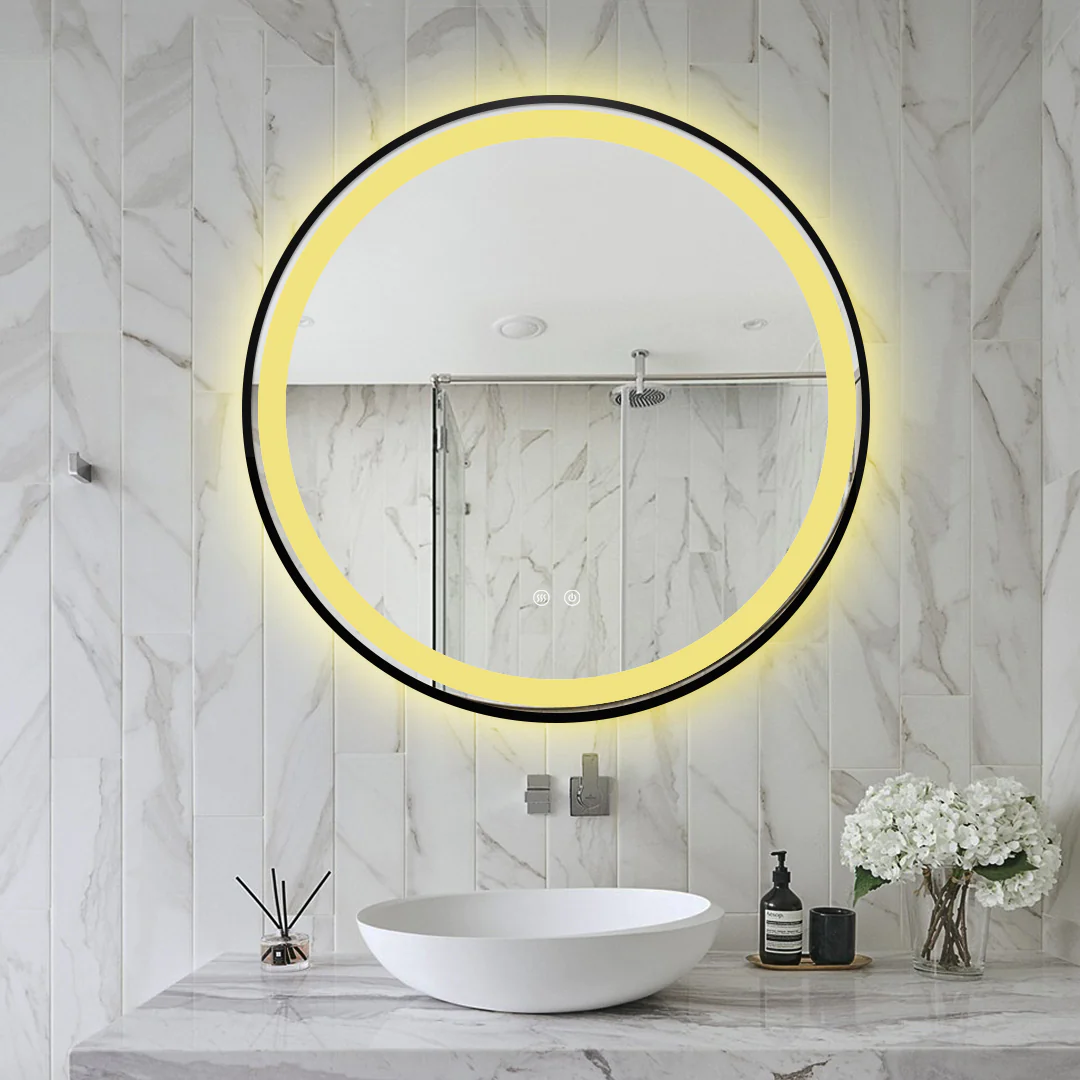 Oglinda Rotunda 70 X 70 Cm Functie Dezaburire Rama Negru Mat Doua Tipuri Lumina LED Touch J10-1 Smack [3]